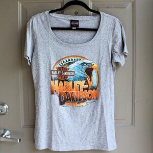 Harley Davidson T-shirt Women's XL Gray Eagle Short Sleeve Scoop Neck